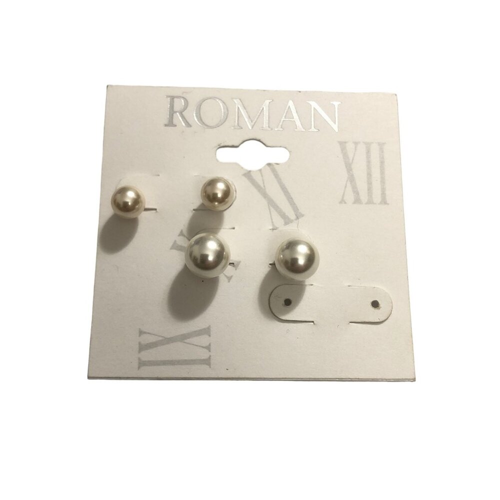 Roman Faux Pearl Stud Earrings Set Of 2
